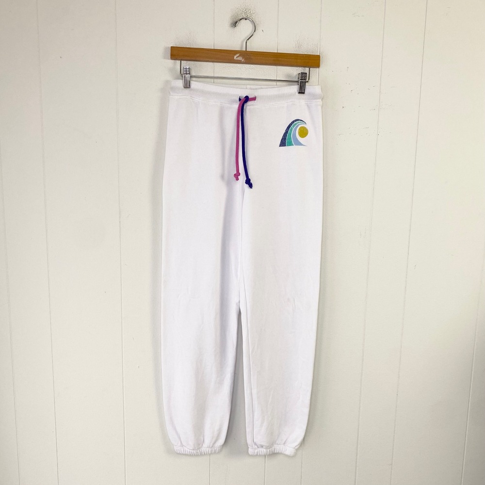Sundry White Wave Graphic Drawstring Jogger Style French Terry Sweatpants Small
